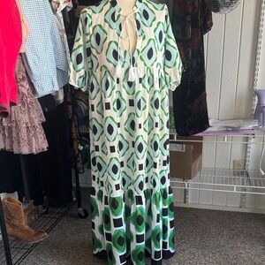 Chic Geometric Maxi Dress in Green and Blue
